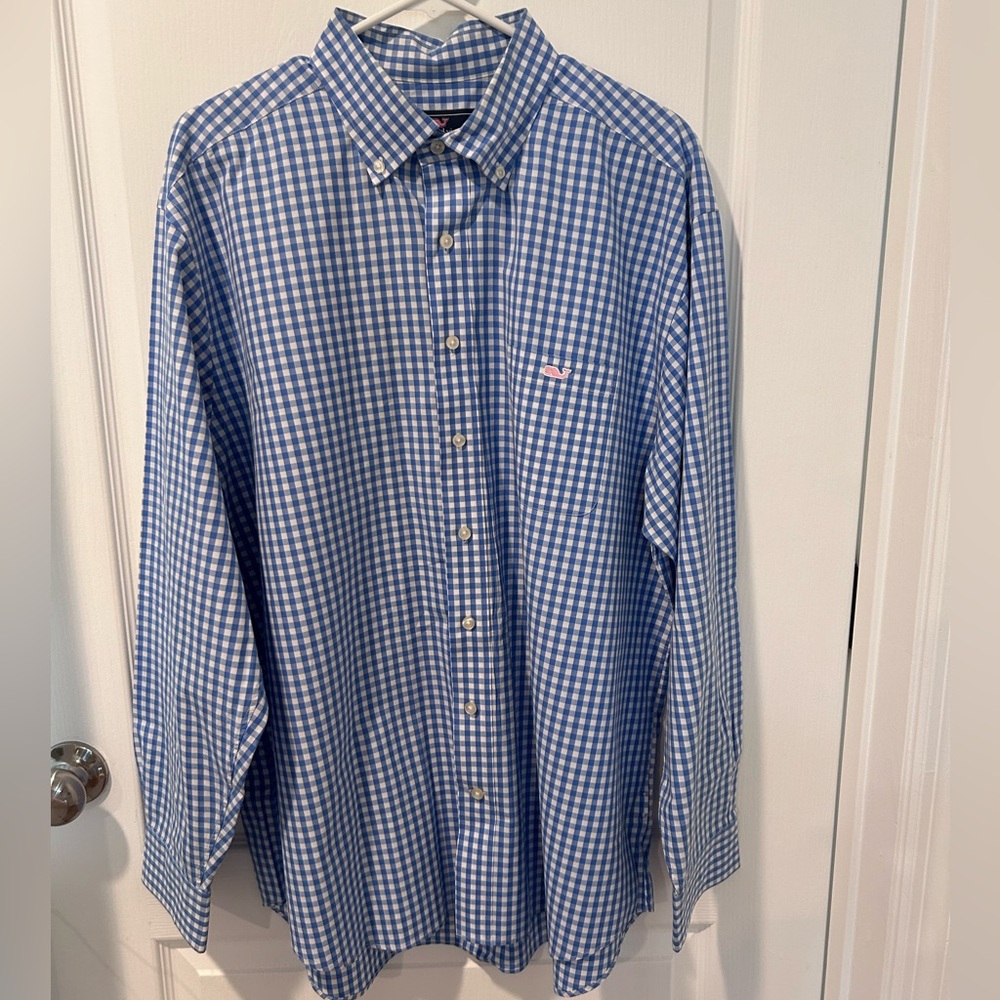 Vineyard Vines Blue and White Men’s Checkered Shirt